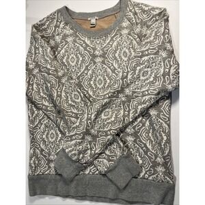 Women's XS J Crew Grey Paisley Pullover Sweater 100% Cotton